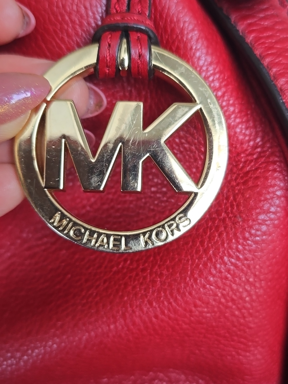 Michael Kors Red Leather Bedford Bowling Satchel Shoulder Handbag - Picture 3 of 14
